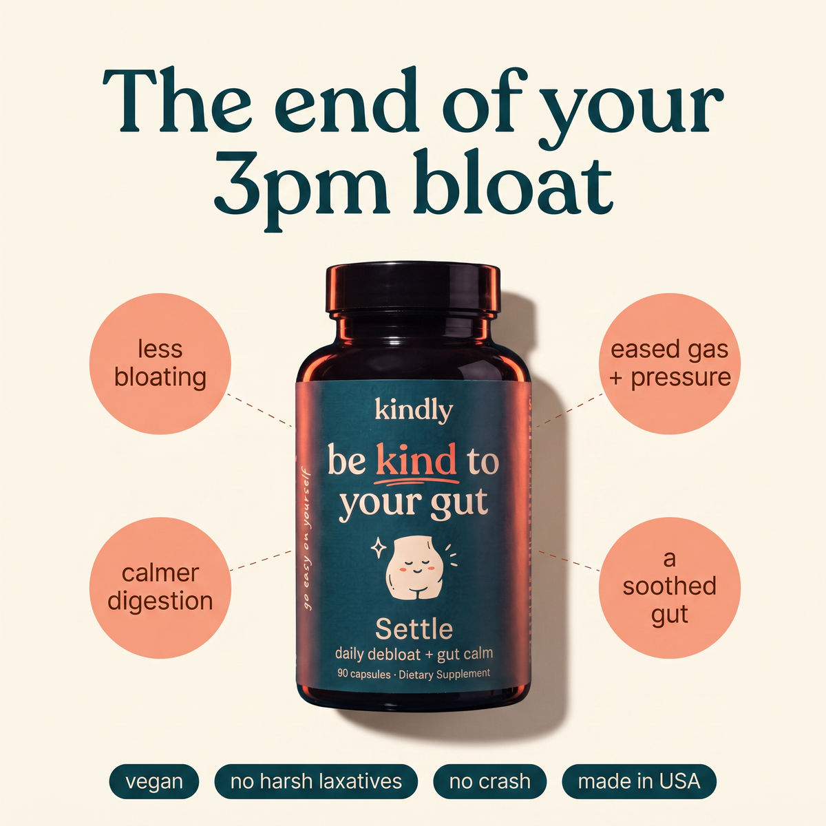 The end of your 3pm bloat, less bloating, eased gas, calmer digestion, a soothed gut