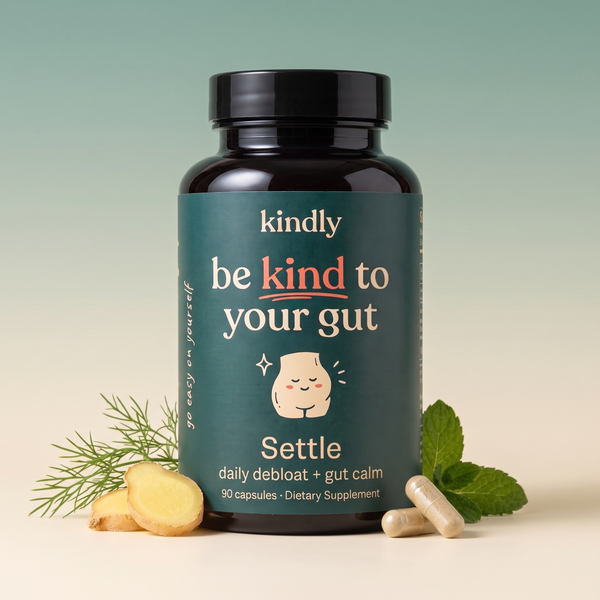 Settle by kindly, calm daily debloat capsules with ginger, fennel and mint